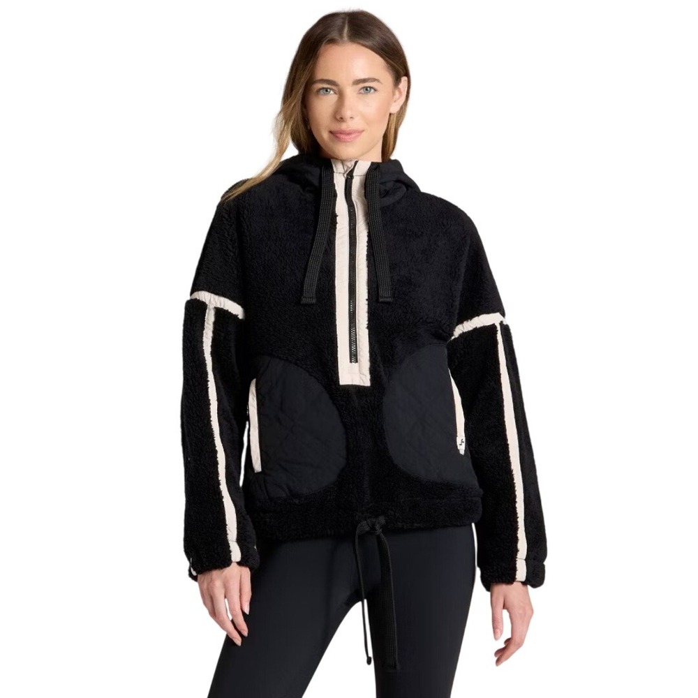 JoyLab Women's Black Sherpa Contrast High Pile 1/2 Zip Hoodie Jacket Size XXL